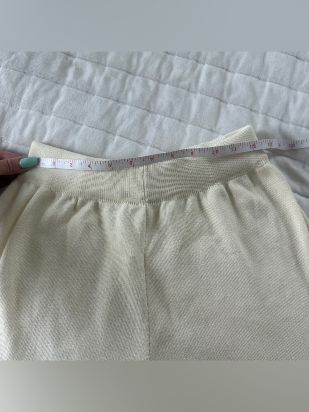 Cream wide leg knit pants elastic waistband academia quiet luxury minimalist - Picture 6 of 8